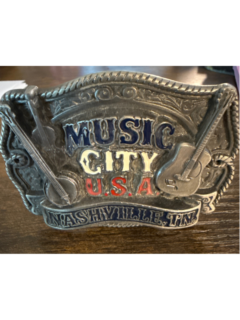 Vintage 1992 Music City USA Nashville TN Belt Buckle Country Music Banjo Guitar